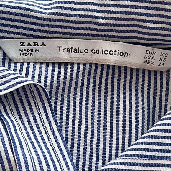 Zara Trafaluc Collection Short Sleeve Boxy Blue Pinstripe Button Up Shirt - Picture 3 of 7
